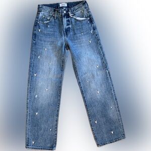 Heart Embroidered "Lexi" Distressed Crop Barrel Jeans